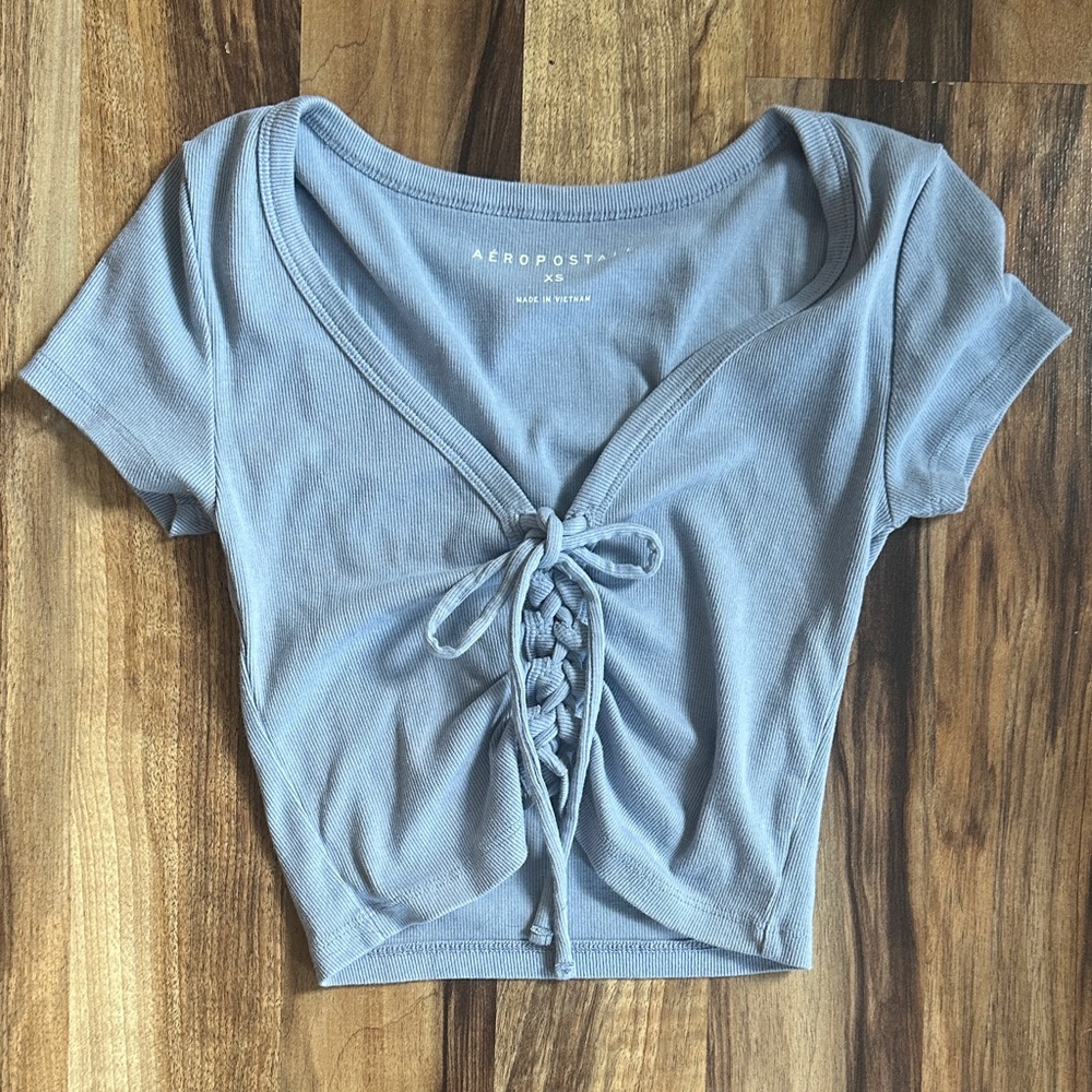 Aeropostale Blue Tie-Front Top Size XS